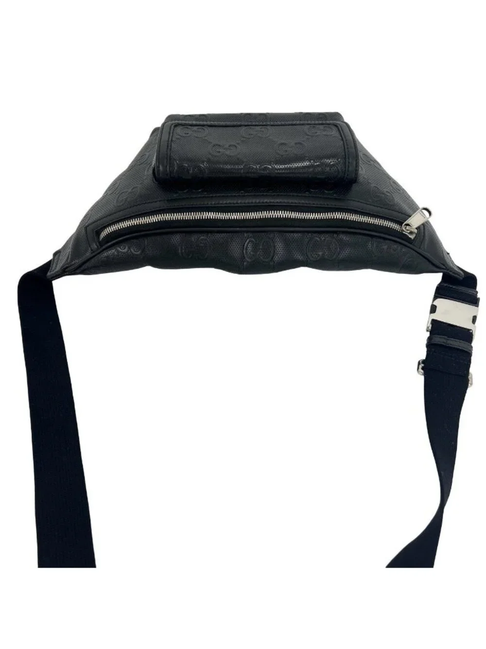 Gucci GG Pattern Embossed Perforated Leather Belt Bag Waist Pouch Black